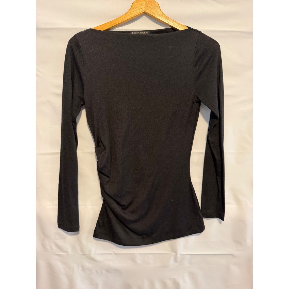 Banana Republic Black Boat Neck Long Sleeve Ruched Side Top Petite Small